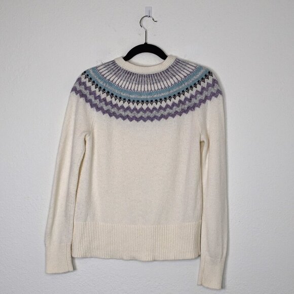 Ann Taylor Loft Fair Isle Sweater Sz S Crew Neck Wool Blend Nordic Holiday Ski - Picture 8 of 13